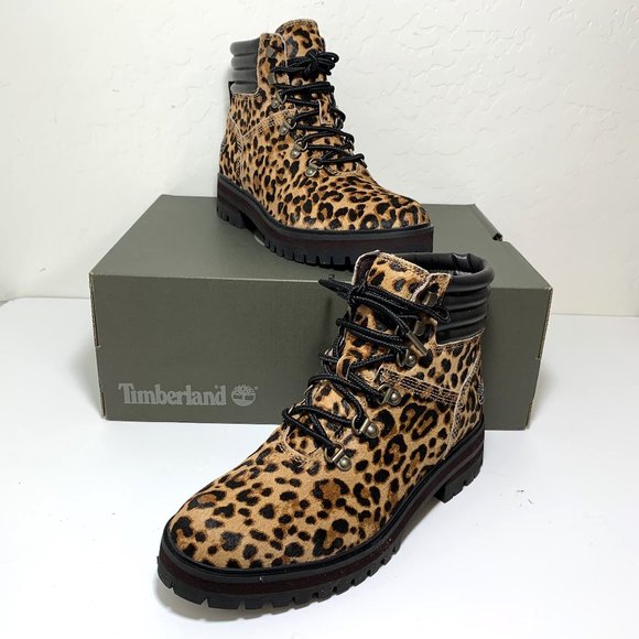 Timberland London Square Mid Hiker Boots Calf Hair Leopard Print Size 8 NEW - Picture 2 of 8